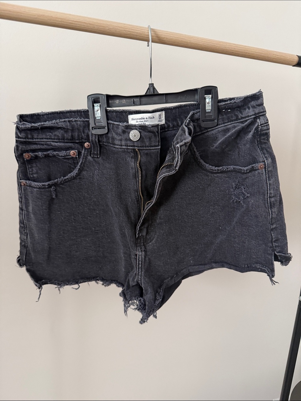 Abercrombie & Fitch Black Frayed Mom Denim Cutoff Shorts